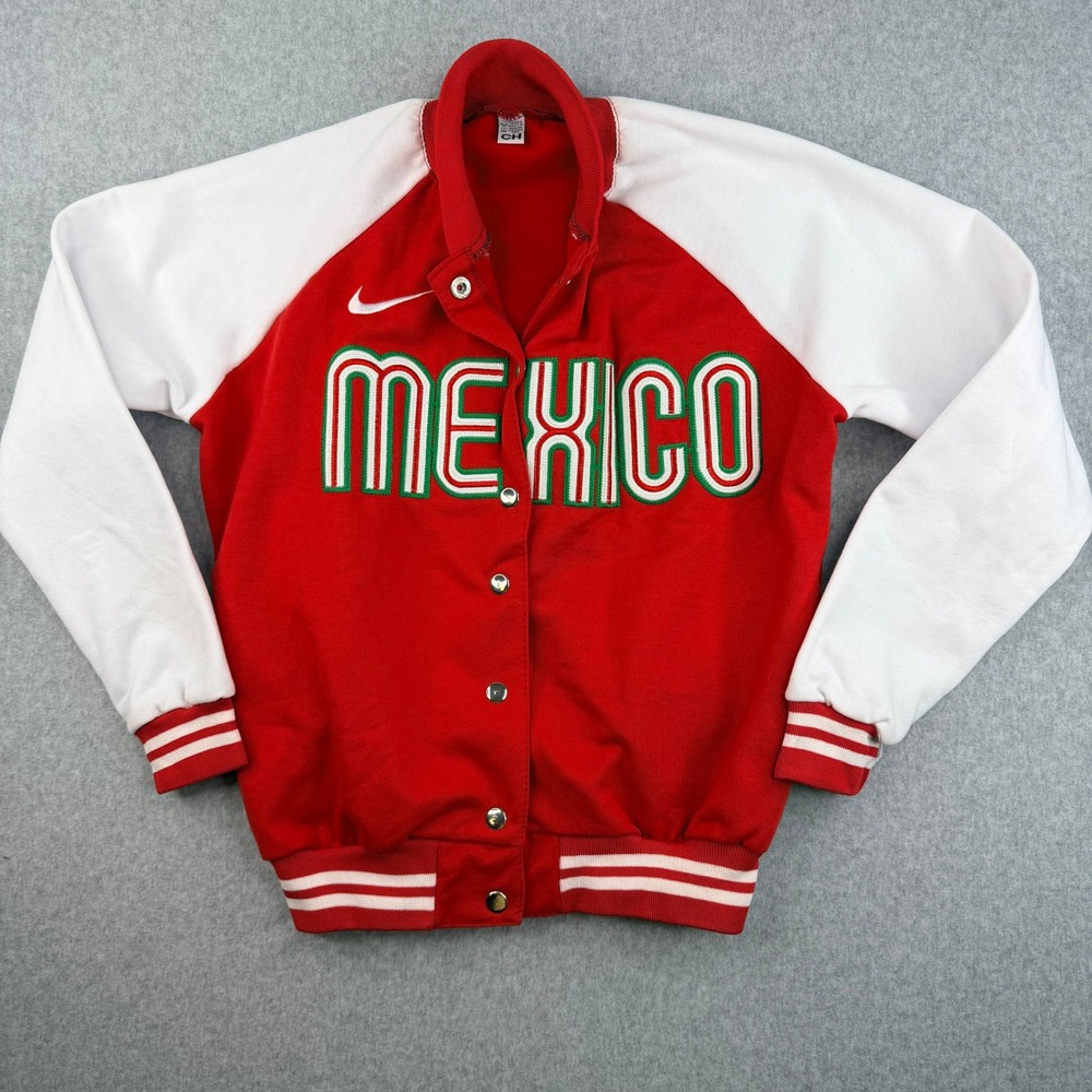 Vintage‎ Nike Mexico Varsity Jacket Red White Embroidered Snap Front Small CH